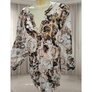 STYLE & CO Women's Plus Floral Blush Blouse Sz 3x Pink Faux Pearl & Diamond